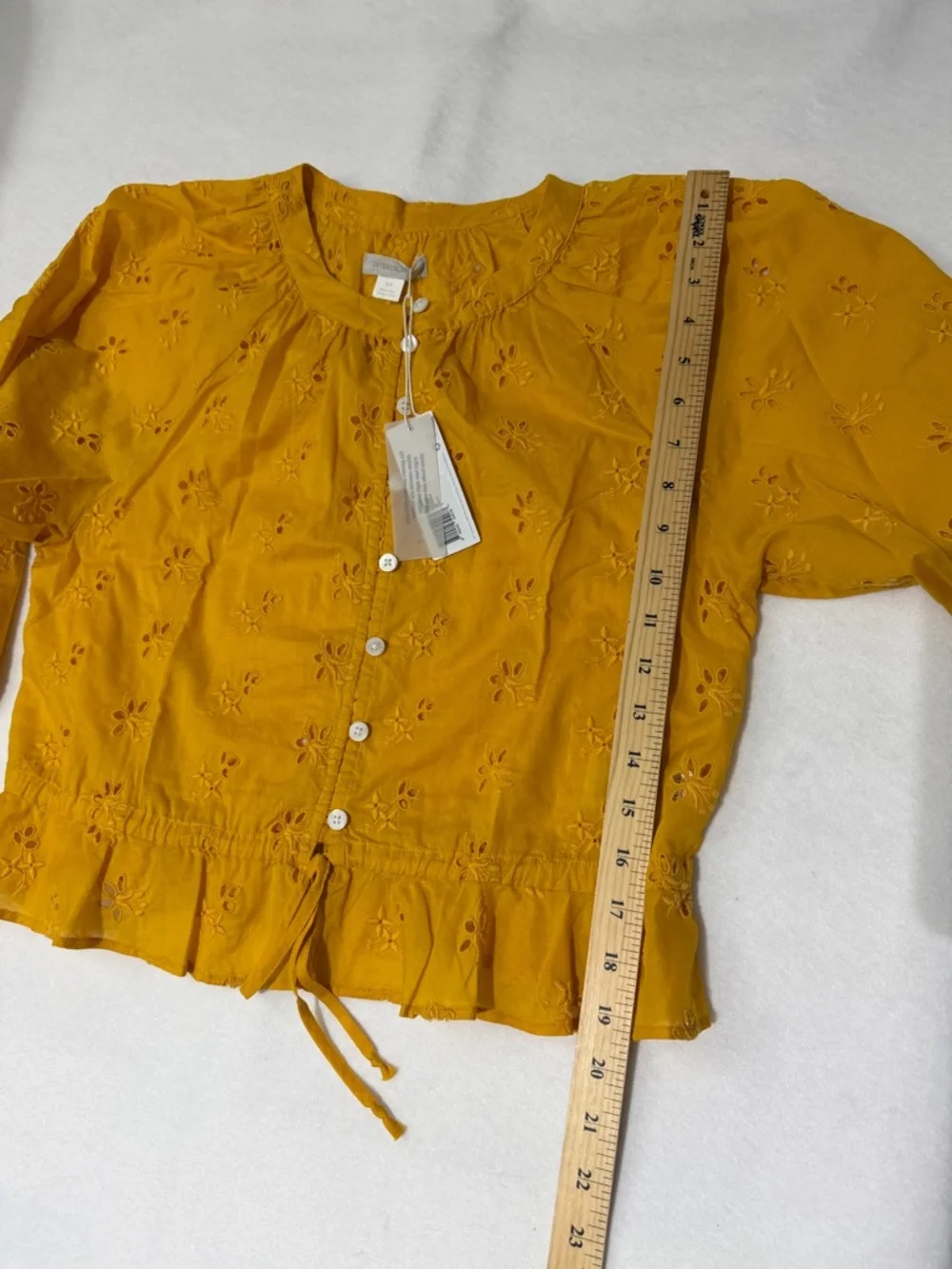 Outerknown Poet Blouse Yellow Eyelet Organic Cotton Peplum Top Size S NWT - Picture 11 of 11